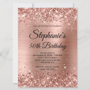 Invitation Rose Gold Glittery Foil Fancy Monogramme Anniversa