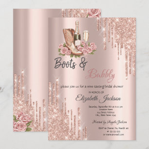 Invitation Rose Gold  Gouttes de vin et chaussures de mariée 