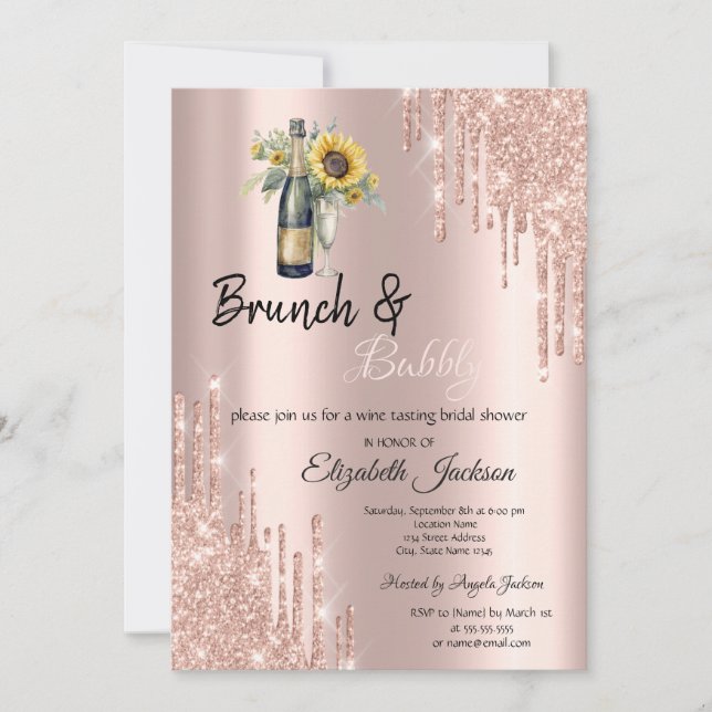 Invitation Rose Gold Gouttes Tournesols Enterrement de Vie de (Devant)