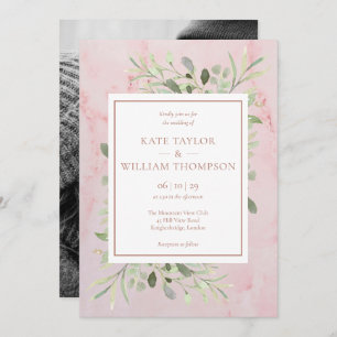 Invitation Rose Gold Greenery Feuille Mariage photo