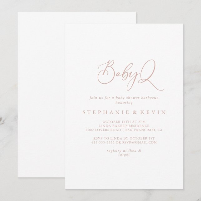 Invitation Rose Gold Idyllic BabyQ Baby shower Barbecue (Devant / Derrière)