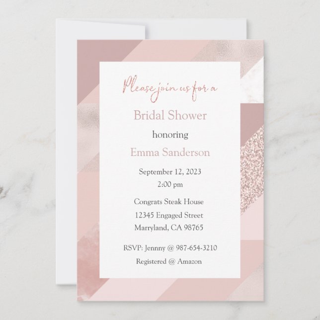 Invitation Rose Gold Invitation, Mariée, Bébé, Fête d'anniver (Devant)