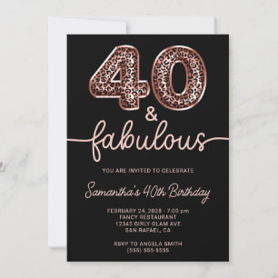 Invitation Rose Gold Léopard Ballon Numéro 40 et Fabuleux