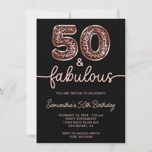 Invitation Rose Gold Léopard Balloon Numéro 50 et Fabuleux