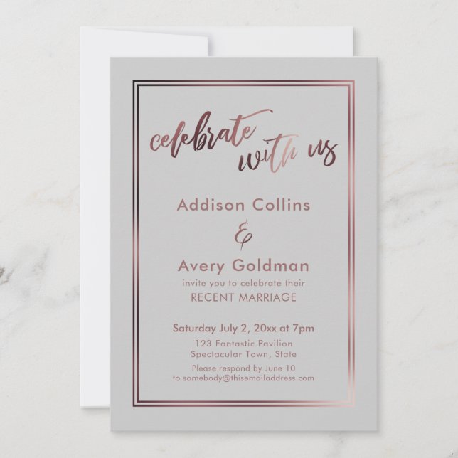 Invitation Rose Gold Light Gray Célébrez avec nous Typographi (Devant)