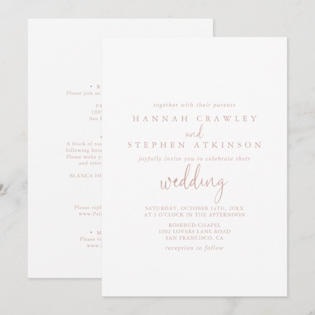 Invitation Rose Gold Love Fancy Script avant et arrière Maria (Devant / Derrière)