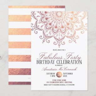 Invitation Rose Gold Mandala Fabuleux 40 Anniversaire