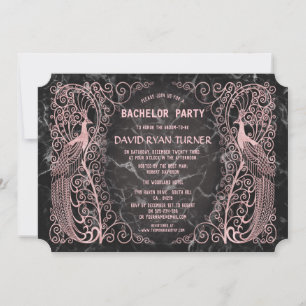 Invitation Rose Gold Marble Art Déco Peacock Mariage Inviter