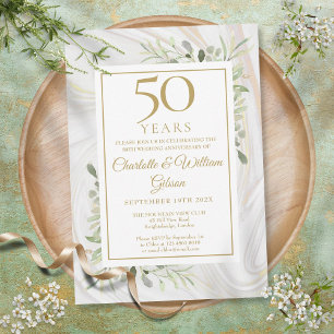 Invitation Rose Gold Marble Greenery 50e Anniversaire de Mari