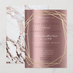 Invitation Rose Gold Marble nuptiale Anniversaire cadre polit