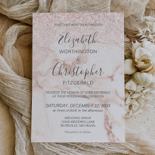 Invitation Rose  Gold Marble Parties scintillant Mariage élég
