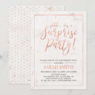 Invitation Rose Gold & Marbre   Soirée de Retraite Surprise