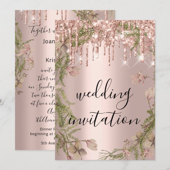 Invitation Rose  Gold Mariage de la Parties scintillant de la (Devant / Derrière)
