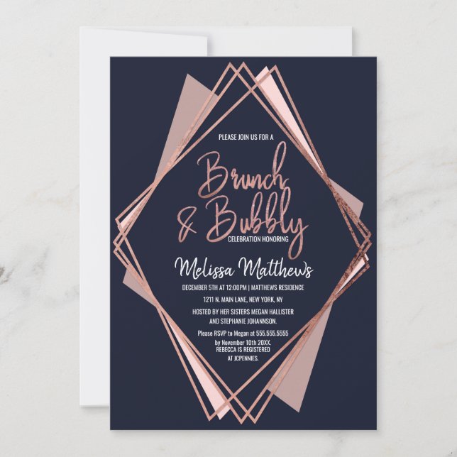 Invitation Rose Gold Marine Bleu Mauve Brunch géométrique Bub (Devant)