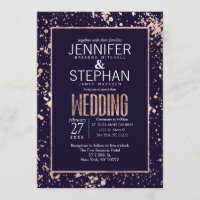 Rose Gold Marine Blue Paint Splatters Mariage Invi