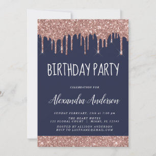 Invitation Rose Gold Marine Parties scintillant bleue N'impor