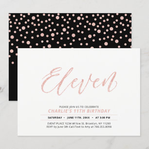 Invitation Rose Gold Modern Lettering 11ème fête d'anniversai