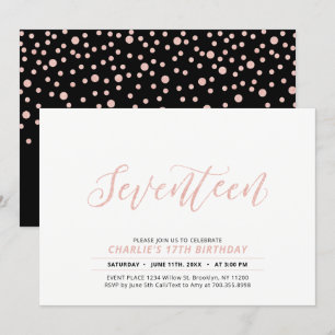 Invitation Rose Gold Modern Lettering 17ème fête d'anniversai