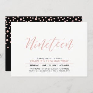 Invitation Rose Gold Modern Lettering 19e fête d'anniversaire