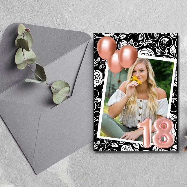 Invitation Rose Gold Modern Photo 18e fête d'anniversaire (Créateur téléchargé)