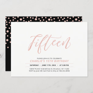 Invitation Rose Gold Moderne Lettering 15e fête d'anniversair