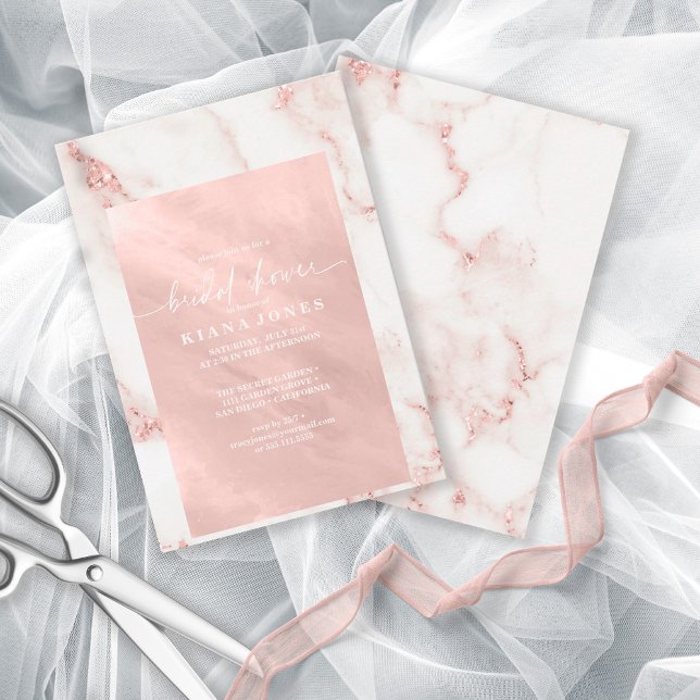 Invitation Rose Gold Moderne Mariage Pailleté Marbre ID816 (Front/Back In Situ)