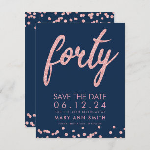 Invitation Rose Gold Navy 40e anniversaire Date de sauvegarde
