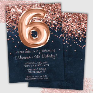 Invitation Rose Gold Navy Bleu 6e anniversaire de fête Invita