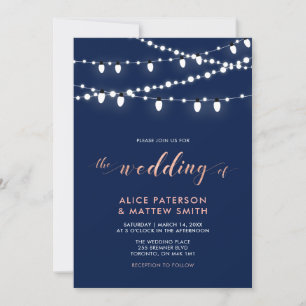 Invitation Rose Gold & Navy Blue Chic Modern Mariage Cérémoni