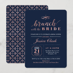 Invitation Rose Gold & Navy Élégant Brunch de Mariage de Ma