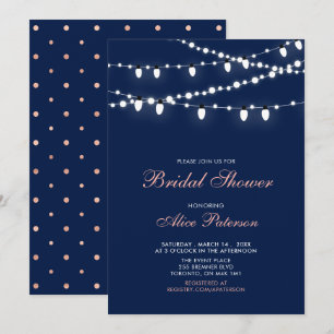 Invitation Rose Gold & Navy Élégante Moderne Fête de Mariag