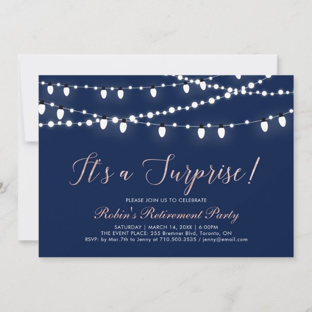 Invitation Rose Gold & Navy | Parti de retraite surprise (Devant)