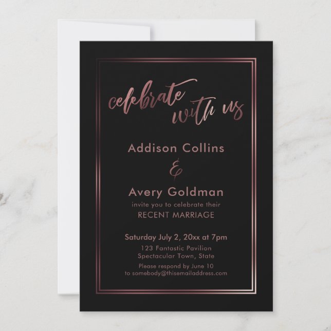 Invitation Rose Gold & Noir Célébrez avec Nous Typographie (Devant)