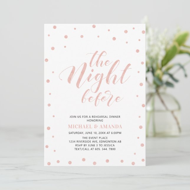Invitation Rose Gold Noir Moderne Typographie Dîner de répéti (Debout devant)
