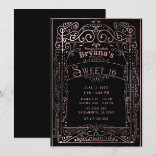 Invitation Rose Gold Noir Vintage Déco Victorien Douce 16