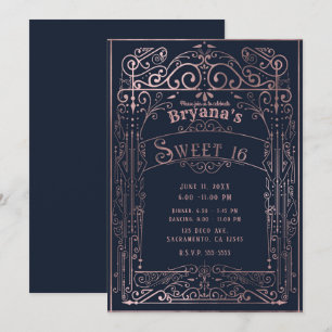 Invitation Rose Gold Noir Vintage Victorien Deco Douze Ans