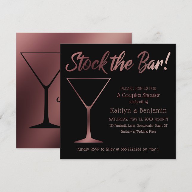 Invitation Rose Gold Ombre Couples Stock du Bar Douche (Devant / Derrière)