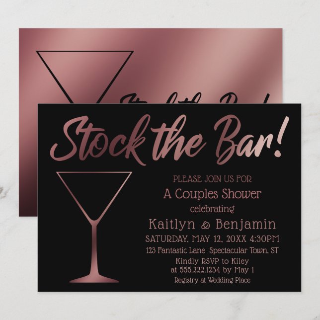 Invitation Rose Gold Ombre Stock du Bar Couples Douche (Devant / Derrière)