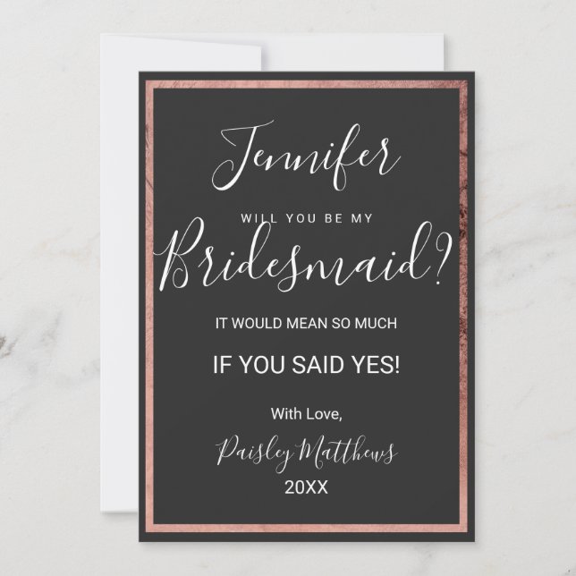 Invitation Rose Gold Outline Bordure Black Mariage Bridesmaid (Devant)