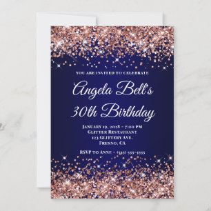 Invitation Rose Gold Pailleté Bleu Nuit Ombré 30e Anniversair