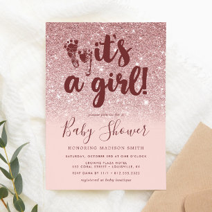 Invitation Rose Gold Pailleté Blush Rose Ombré C'est Une Fill