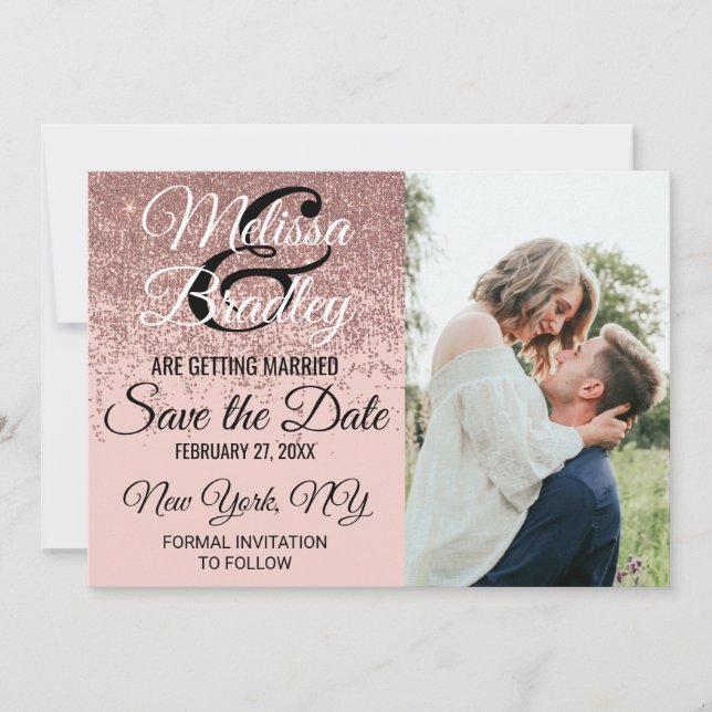 Invitation Rose Gold Pailleté Blush Rose Save the Date (Devant)