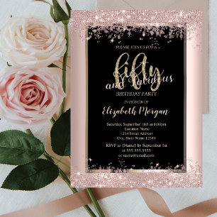 Invitation Rose Gold Pailleté Chic Étincelles 50e Anniversair