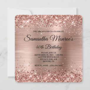 Invitation Rose Gold Pailleté Monogramme 40e Anniversaire Fan