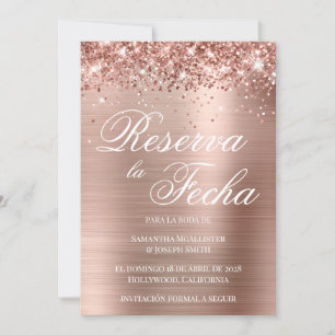 Invitation Rose Gold Pailleté Photo Reserva La Fecha