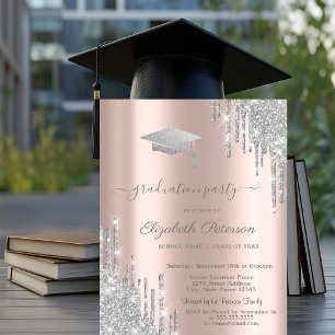 Invitation Rose Gold, Paillettes Argentées Casquette de Remis