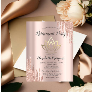 Invitation Rose Gold Paillettes Dégoulinantes Fleur de Lotus 