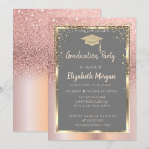 Invitation Rose Gold Paillettes Diamants Remise des diplômes
