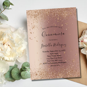 Invitation Rose Gold Paillettes Glam Bling Quinceanera Annive