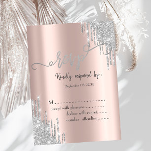 Invitation Rose Gold Paillettes Gouttes 80e Anniversaire RSVP